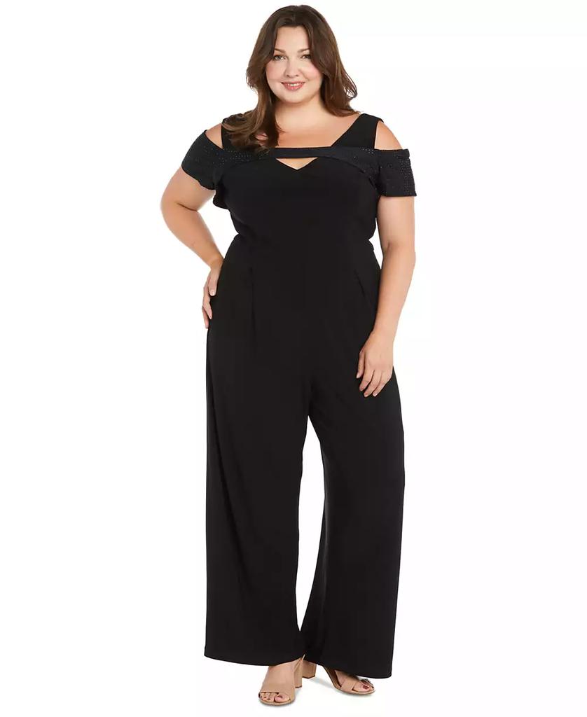 R & M Richards Plus Size Rhinestone-Overlay Jumpsuit