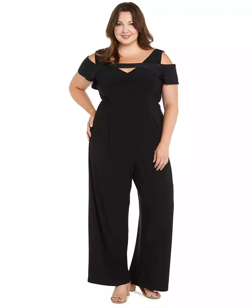 R & M Richards Plus Size Rhinestone-Overlay Jumpsuit 1