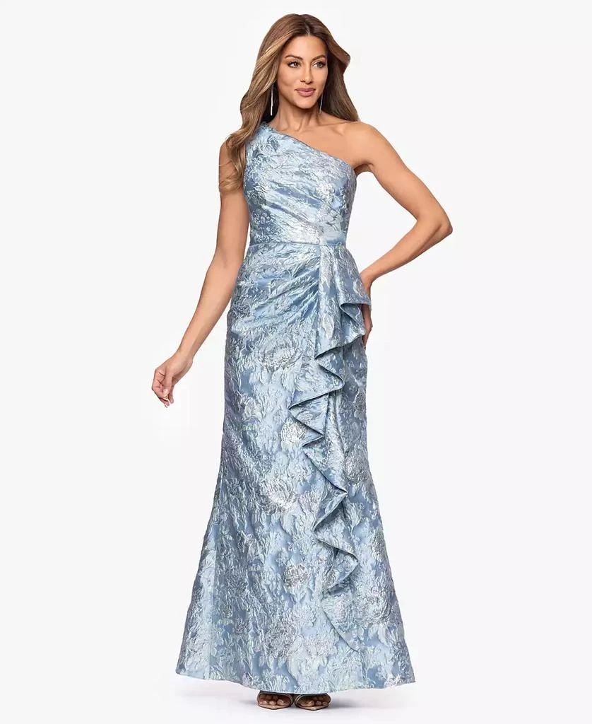 knee length dresses for ladies Organza Sleeve Metallic Crinkle Jacquard Gown – John Paul Ataker