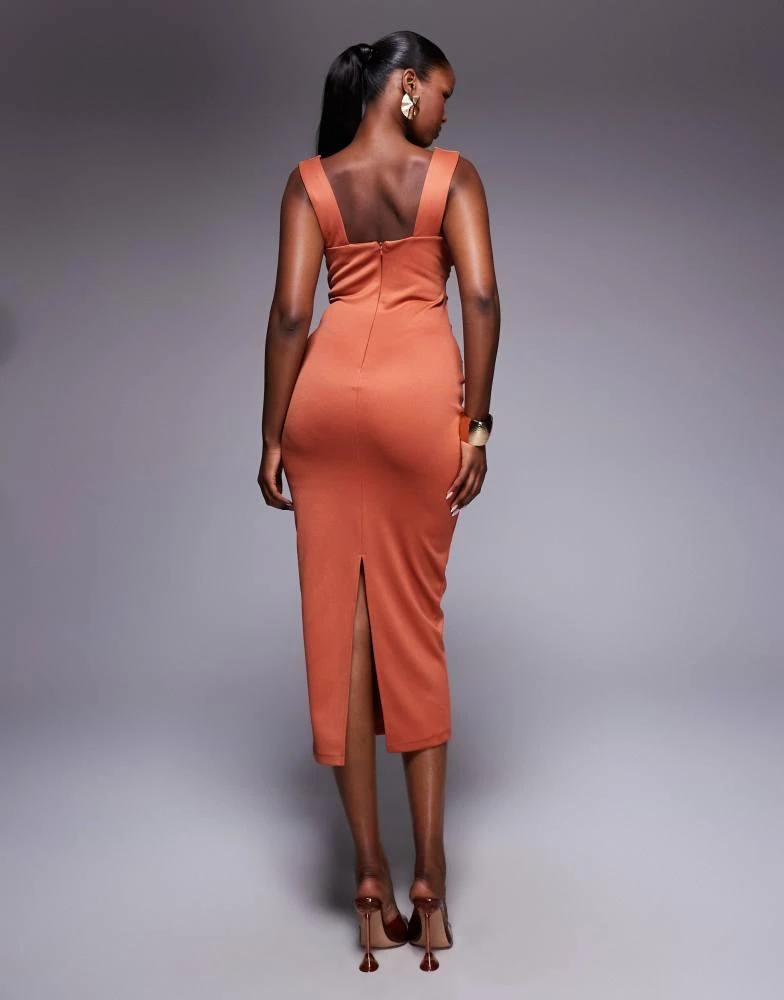 ASOS DESIGN square neck pleat bust midi pencil dress in rust  On Sale Now  with Up to 60% Off | Discover Exclusive Deals & Savings at BeyondStyle   Authentic ASOS Home|women