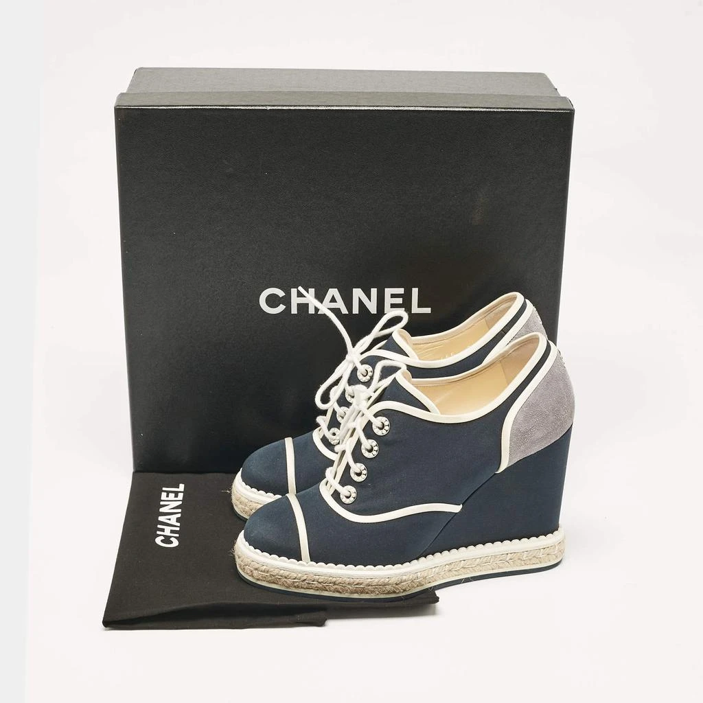 Chanel Chanel Blue/Grey Fabric and Suede Wedge Sneakers Size 37 9