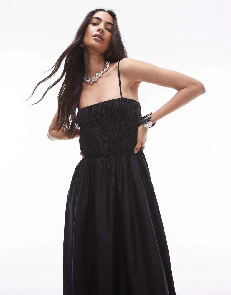Topshop Topshop poplin bandeau maxi dress in black 3