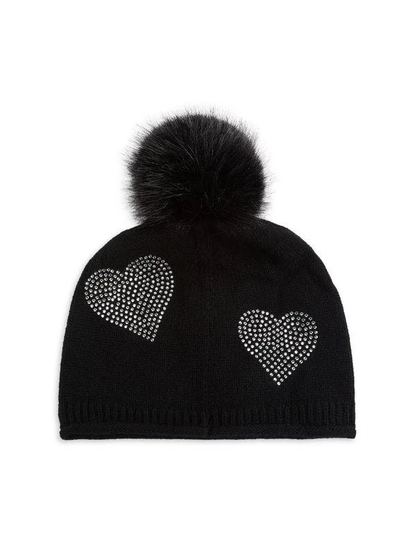 Shop Embellished Faux Fur Pom Pom Cashmere Beanie on Sale at 