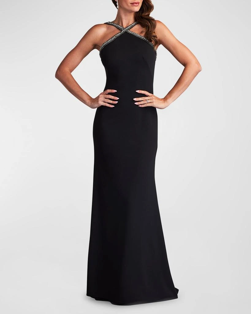 SHO by Tadashi Shoji Beaded Crepe Halter Trumpet Gown 3
