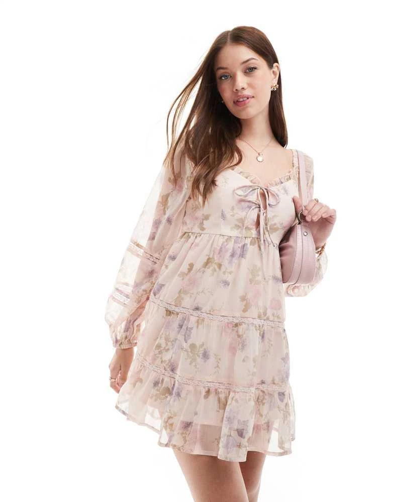Miss Selfridge Miss Selfridge corset mini dress in light floral chiffon 4