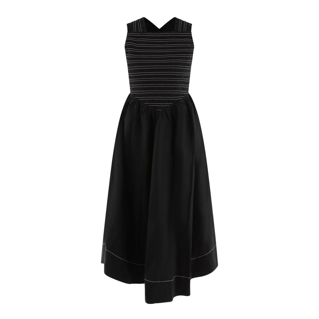 ganni black midi dress Black Heavy Cotton Tailoring Corset Midi Dress