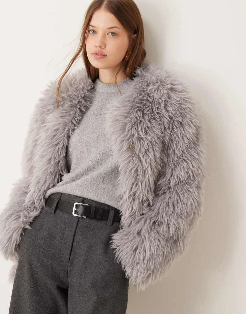 ASOS ASOS DESIGN faux mongolian fur jacket in grey 1
