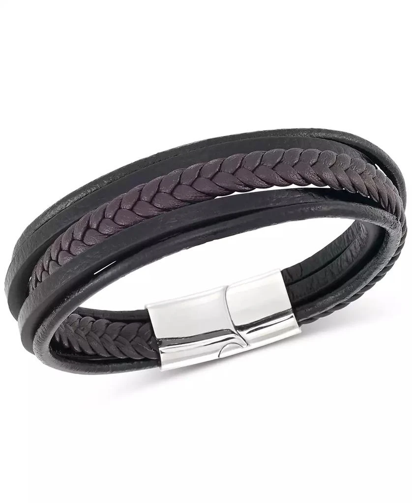 LEGACY for MEN by Simone I. Smith Men's Black & Brown Multi-Row Leather Bracelet in Stainless Steel 1