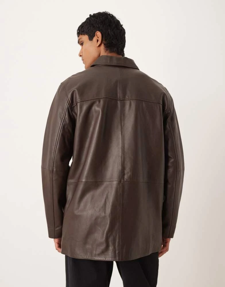 ASOS ASOS DESIGN mid length leather shacket in brown 3