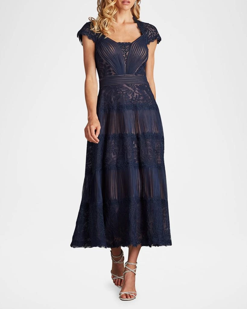 Tadashi Shoji Pleated Mesh & Textured Lace Midi Dress - Dresses & Skirts -  Free Shipping - BeyondStyle