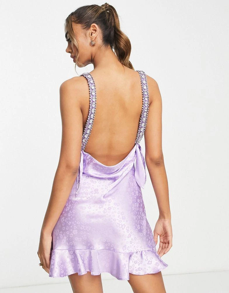 Lashes of London Lashes Of London satin low back embellished bow detail mini dress in lilac 2