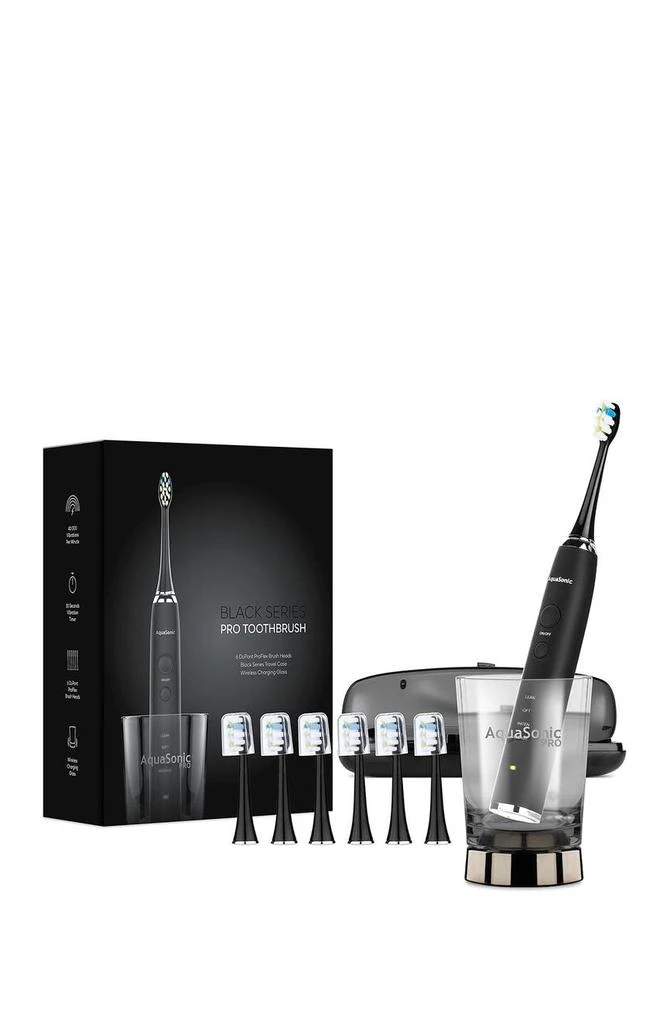 AquaSonic Black Series+ - Ultra Whitening 40,000 VPM Rechargeable Electric Toothbrush - ADA Accepted - Wireless Charging Glass - 6 Proflex Brush Heads & Travel Case – 4 Modes & Smart Timer -Sonic 7