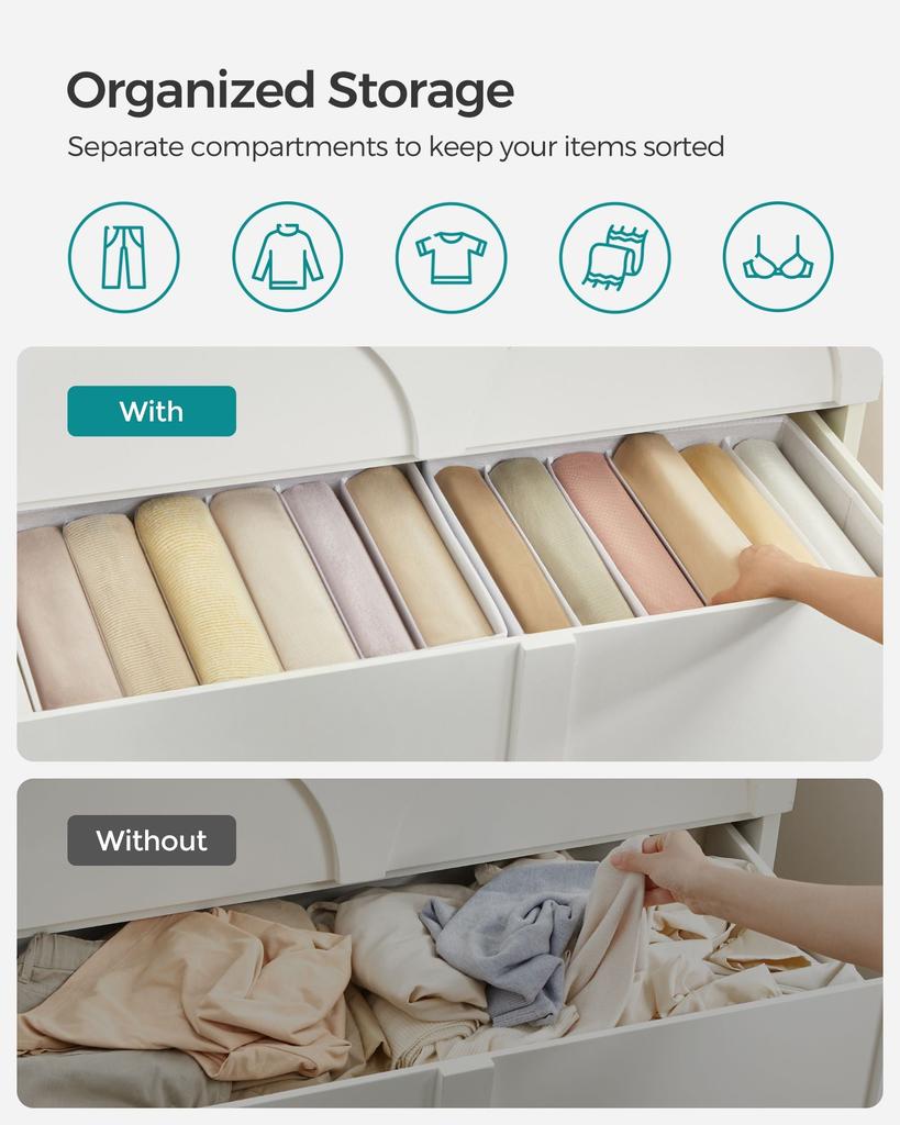 BreeBe Set of 2 Wardrobe Clothes Organizer with 6 Grids Classic White