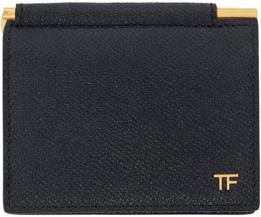 Tom Ford Black Small Grain Leather Folding Money Clip Card Holder 1