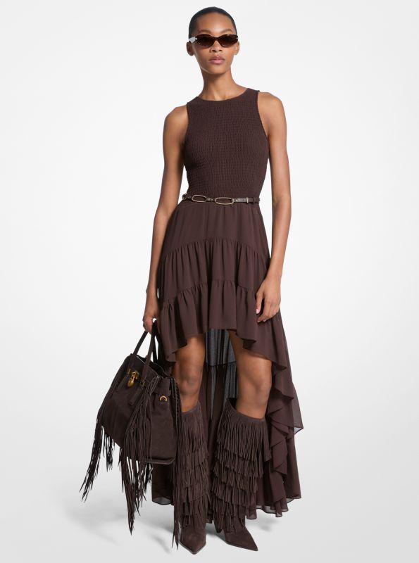 Michael Kors Georgette Smocked High-Low Dress