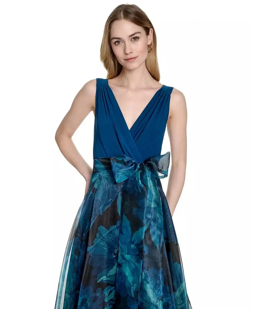 Eliza J Petites Surplice Printed-Skirt Sleeveless Gown 2