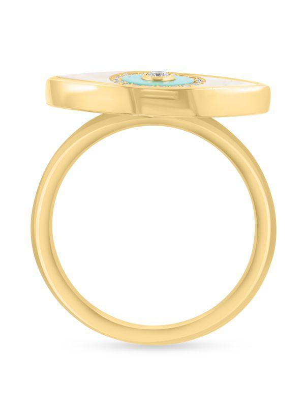 Effy 14K Yellow Gold, Mother Of Pearl, Turquoise & Diamond Ring