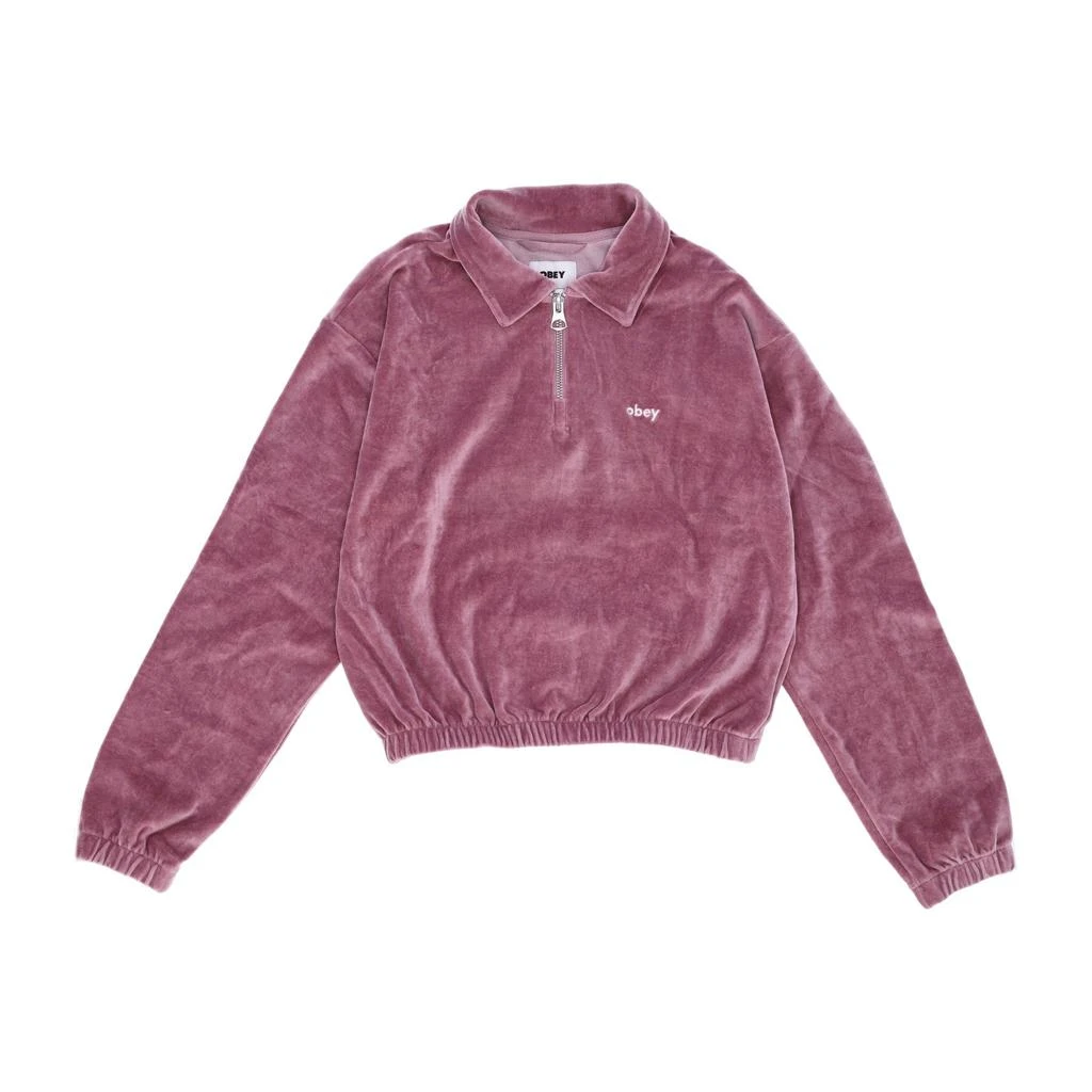 Obey Enzo Women's Lightweight High Neck Sweatshirt Quarter Zip Polo Specialty Fleece Lilac Chalk 1