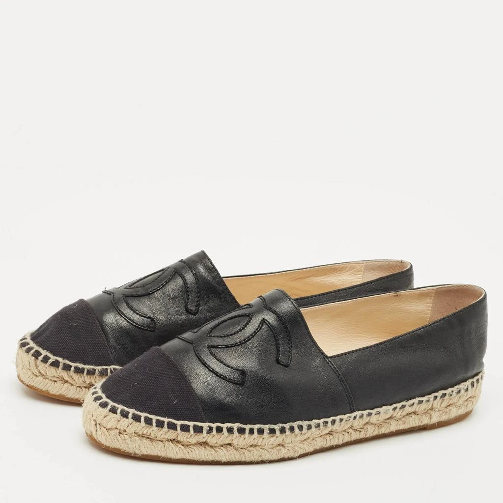 Chanel Chanel Black Leather/Canvas CC Logo Espadrilles Size 38 4