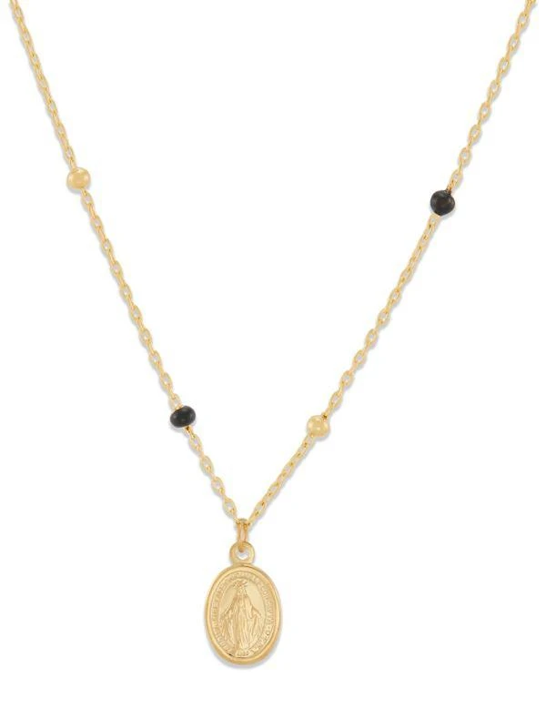 Saks Fifth Avenue 14K Yellow Gold 
Black Enamel Pendant Necklace 1