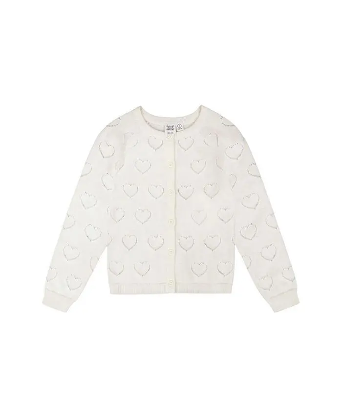 Deux par Deux Girls' Pointelle Knit Long Sleeve Cardigan - Baby