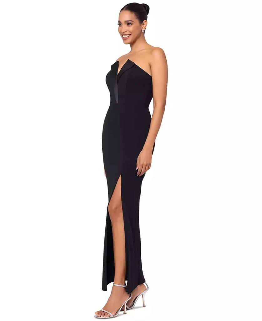 Betsy & Adam Petite Tuxedo-Neck Strapless Gown 3