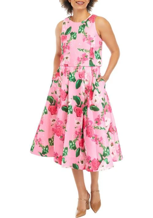 green emerald velvet dress Watercolor Floral Jacquard Sleeveless Fit & Flare Dress 16 / Blue Multi UW