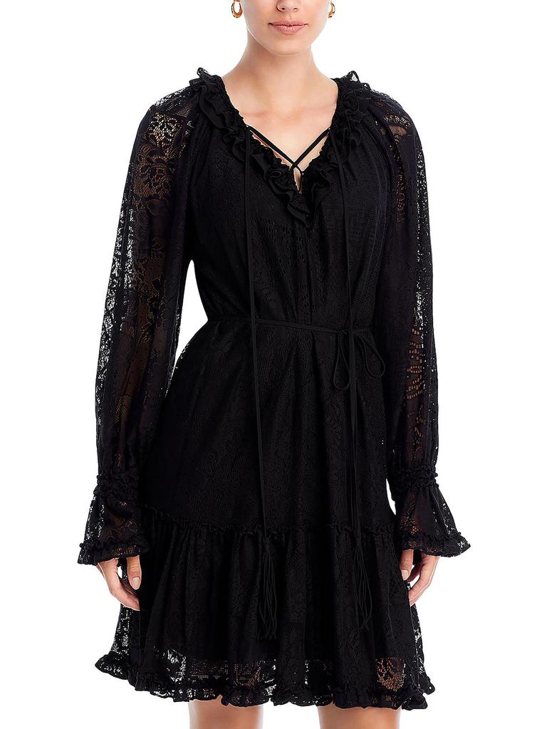Kobi Halperin Senna Womens Lace Ruffled Shift Dress