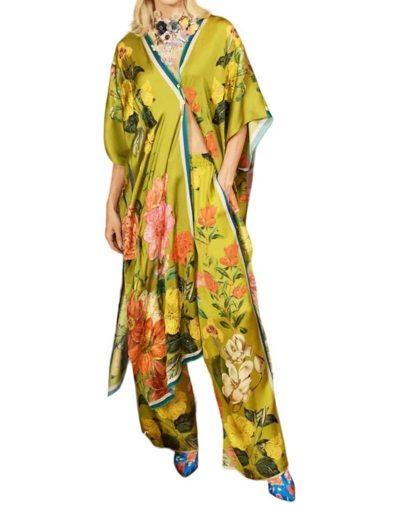 Aratta French Riviera Hand-Beaded Kimono In Olive Floral 5