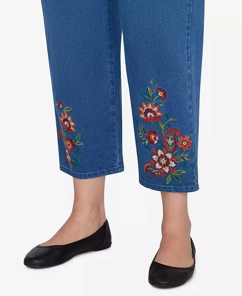 Alfred Dunner Plus Size Harvest Moon Floral Embroidered Denim Ankle Pants 2