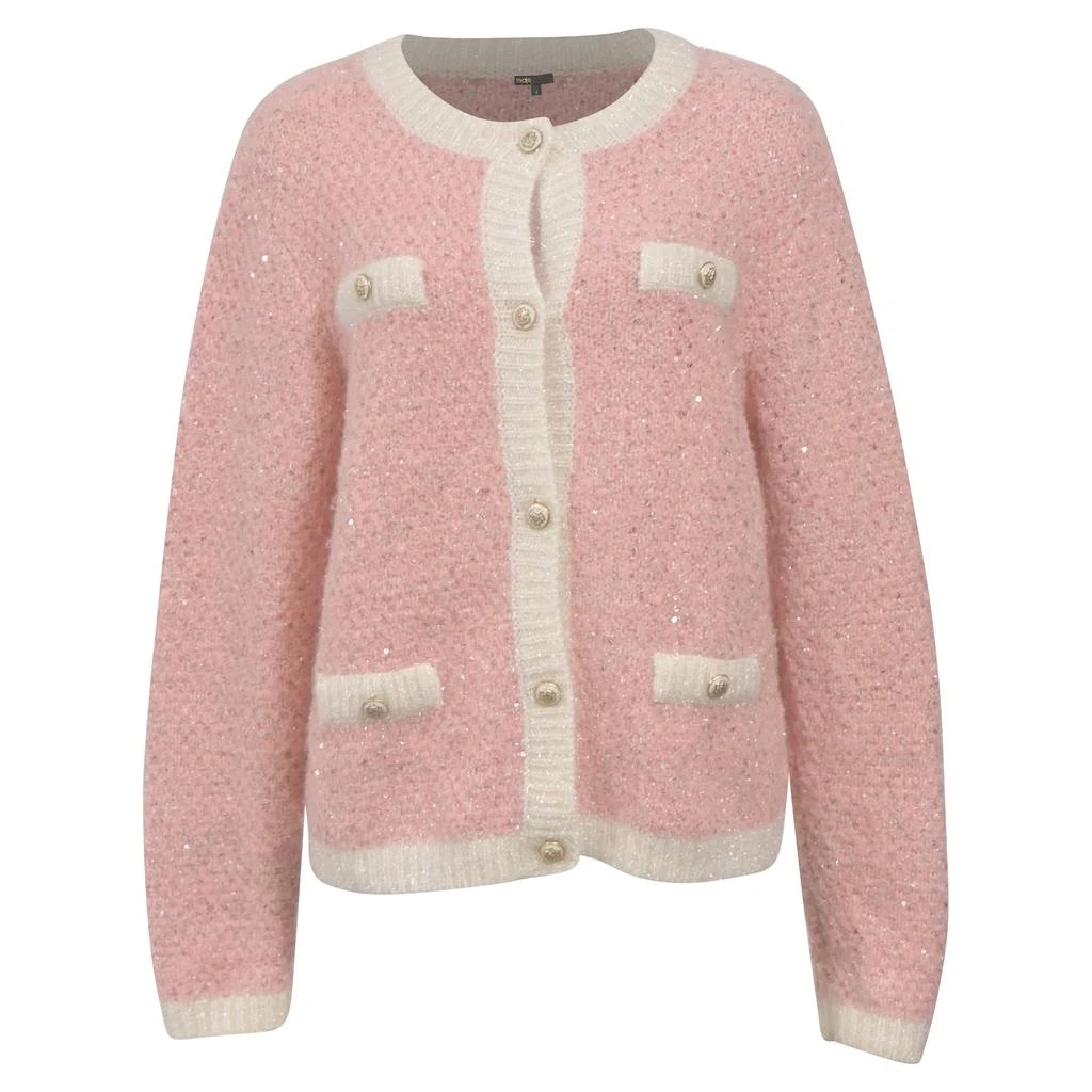 Maje Lurex Knitted Cardigan in Pink Wool 1