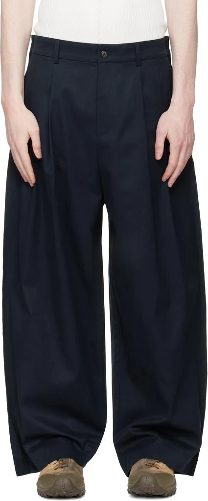 RECODE Navy Raw Edge Two Tuck Trousers