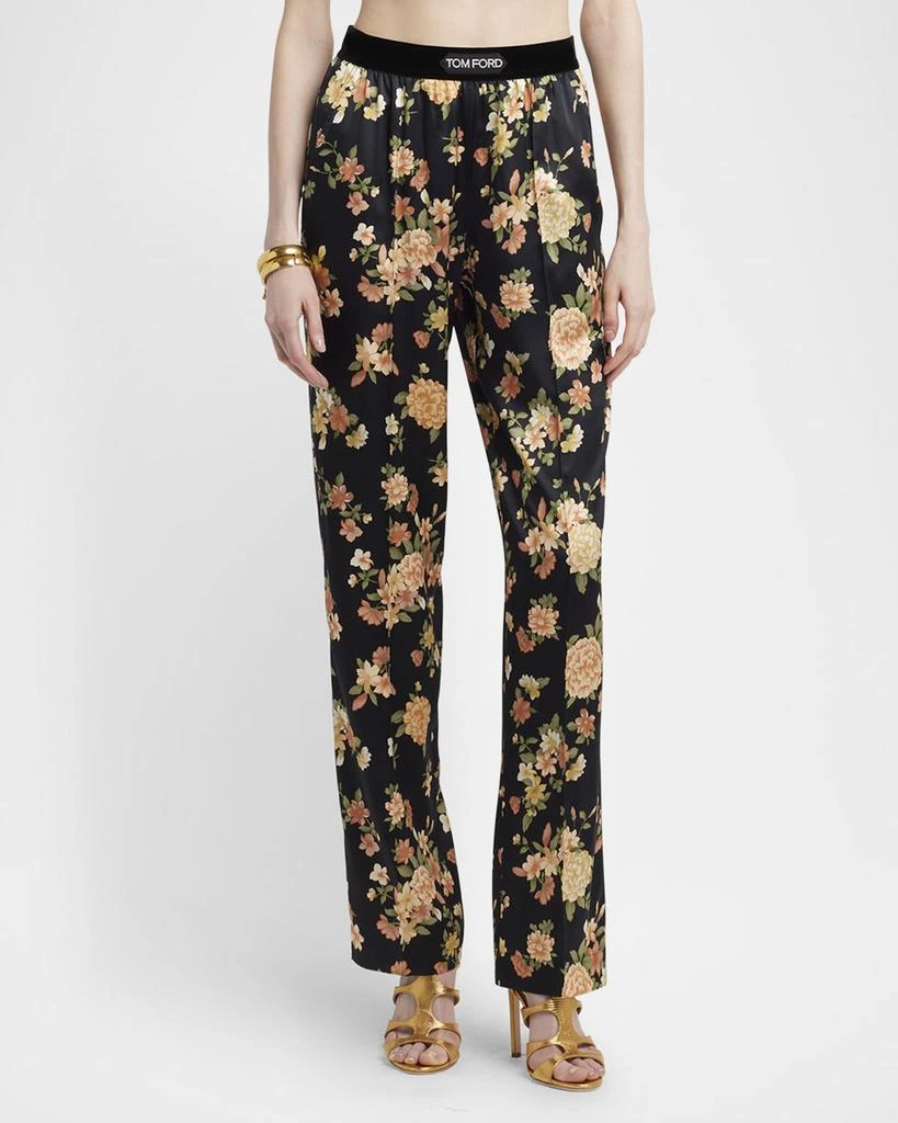 Tom Ford Logo-Band Hendrix Floral Stretch Silk Pajama Pants 4