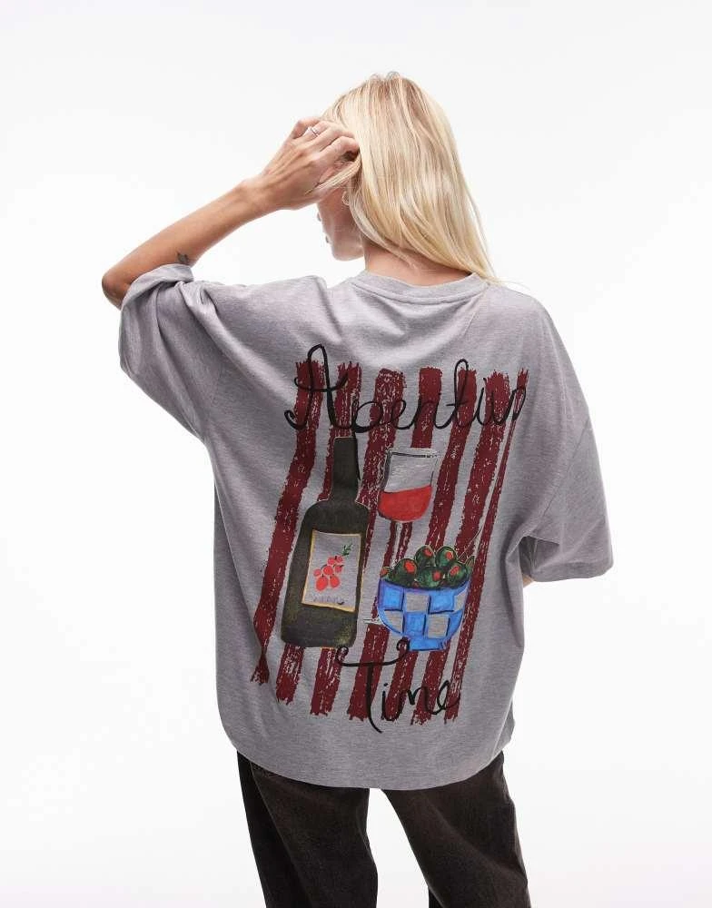 Topshop Topshop graphic Aperitivo oversized tee in grey marl 1