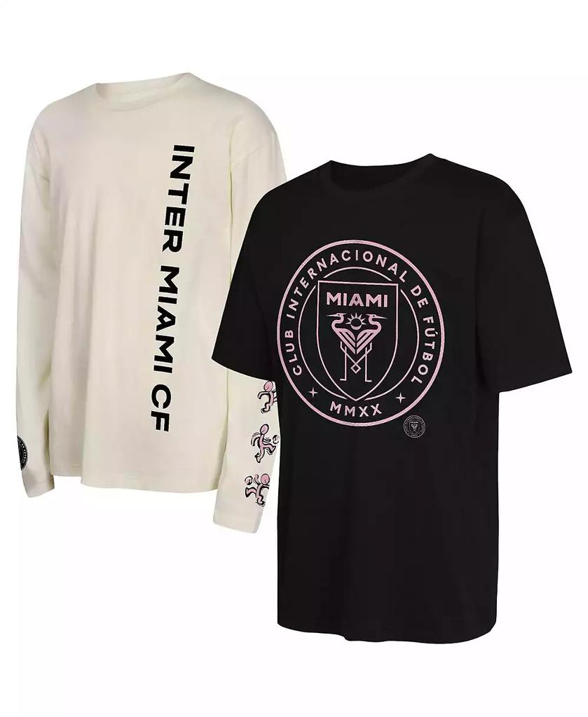 Outerstuff Big Boys and Girls 2-Pack Black/Tan Inter Miami CF Triple Dip Long Sleeve and Short Sleeve T-Shirt Set