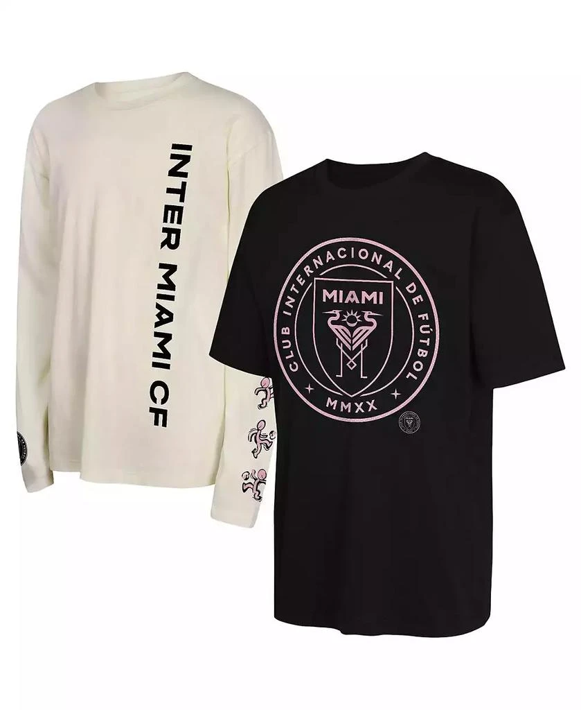 Outerstuff Big Boys and Girls 2-Pack Black/Tan Inter Miami CF Triple Dip Long Sleeve and Short Sleeve T-Shirt Set 1