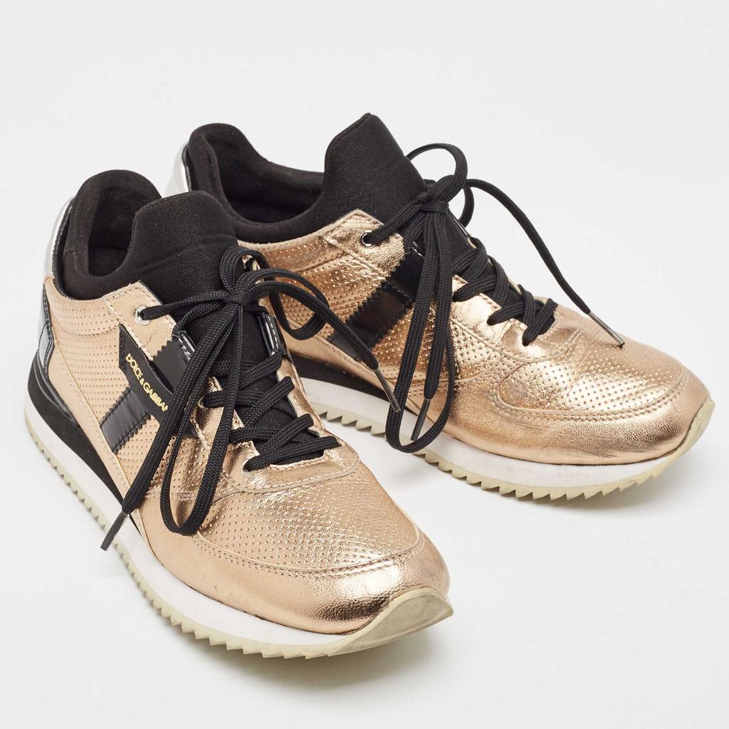 Dolce & Gabbana Rose Gold Perforated Leather Low Top Sneakers Size