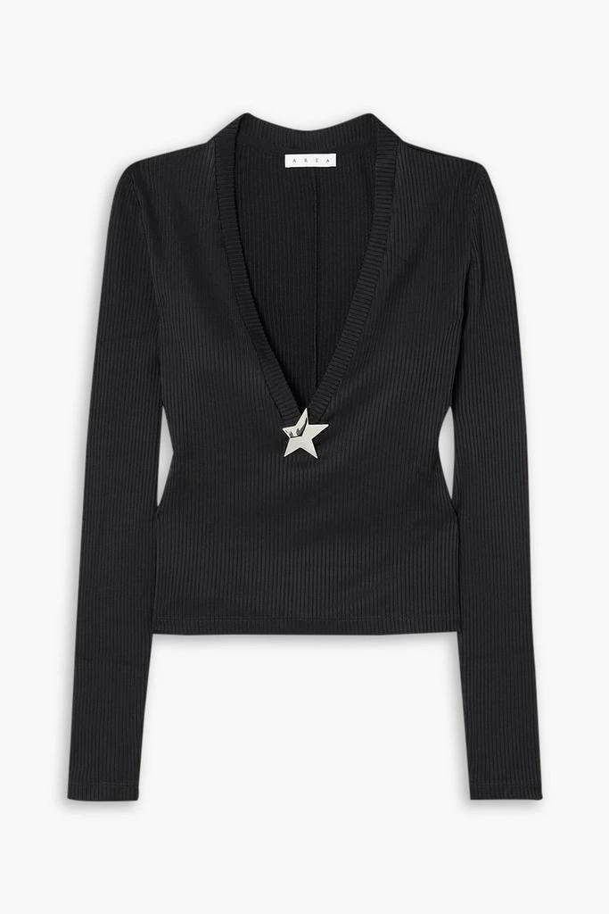 AREA Embellished ribbed-jersey top 1