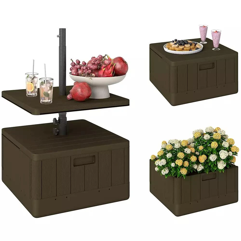 Outsunny Patio Umbrella Base with Table, Weighted Umbrella Sd,