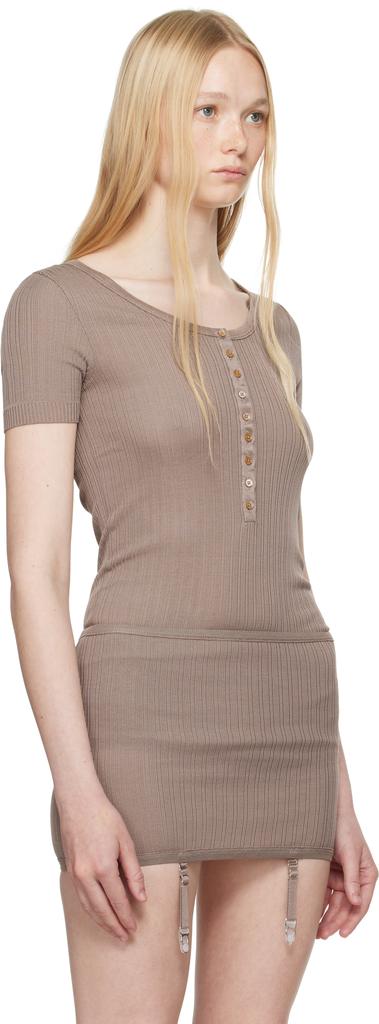 Lemaire Taupe Buttoned Rib Bodysuit