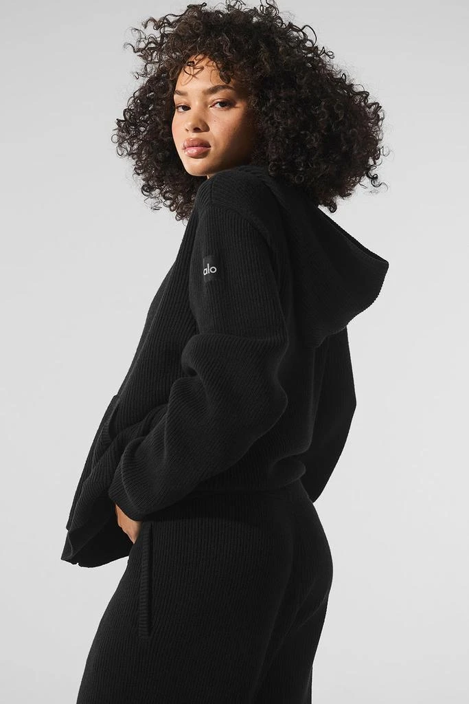 Alo Domain Rib Knit Full Zip Sweater - Black 3