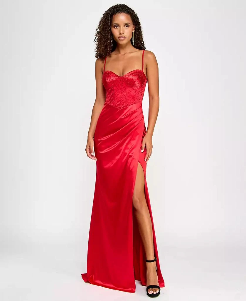 B Darlin Juniors' Satin Rhinestone Corset Gown, Created for Macy's 1