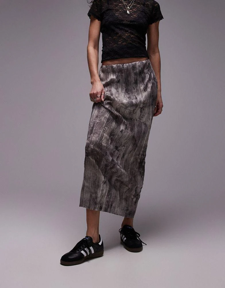 Topshop Topshop plisse maxi skirt in grey non print 4