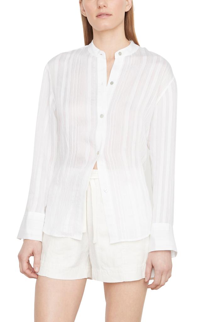Vince Drapey Stripe Band Collar Button-Up Shirt