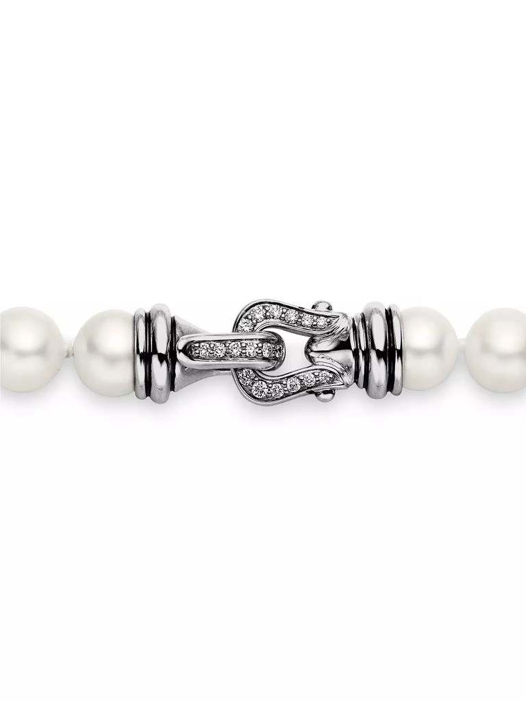 David Yurman Sterling Silver & White Cultured Freshwater Pearl Necklace With Diamonds 5