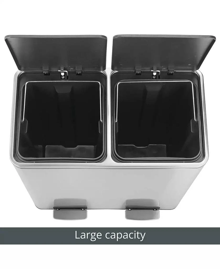 mDesign Metal Steel 60L Large Dual Compartment Step Trash Can - Brushed Chrome 5