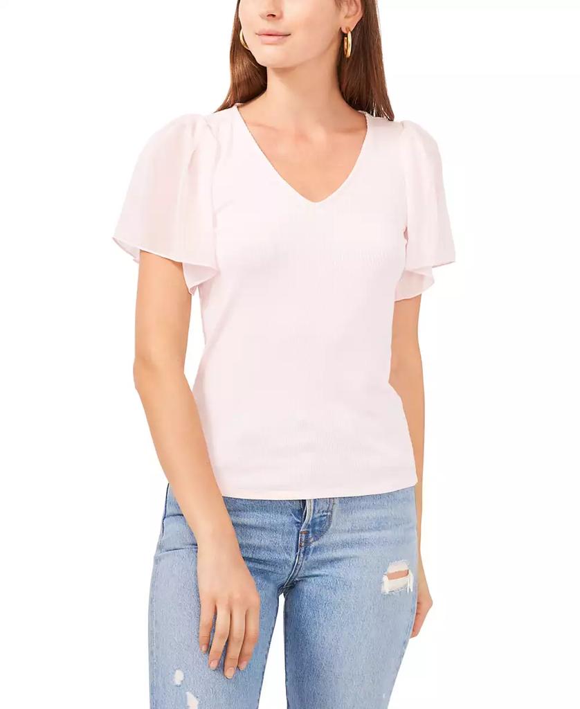 1. State Women's Flutter Short Sleeve V-Neck Knit Top