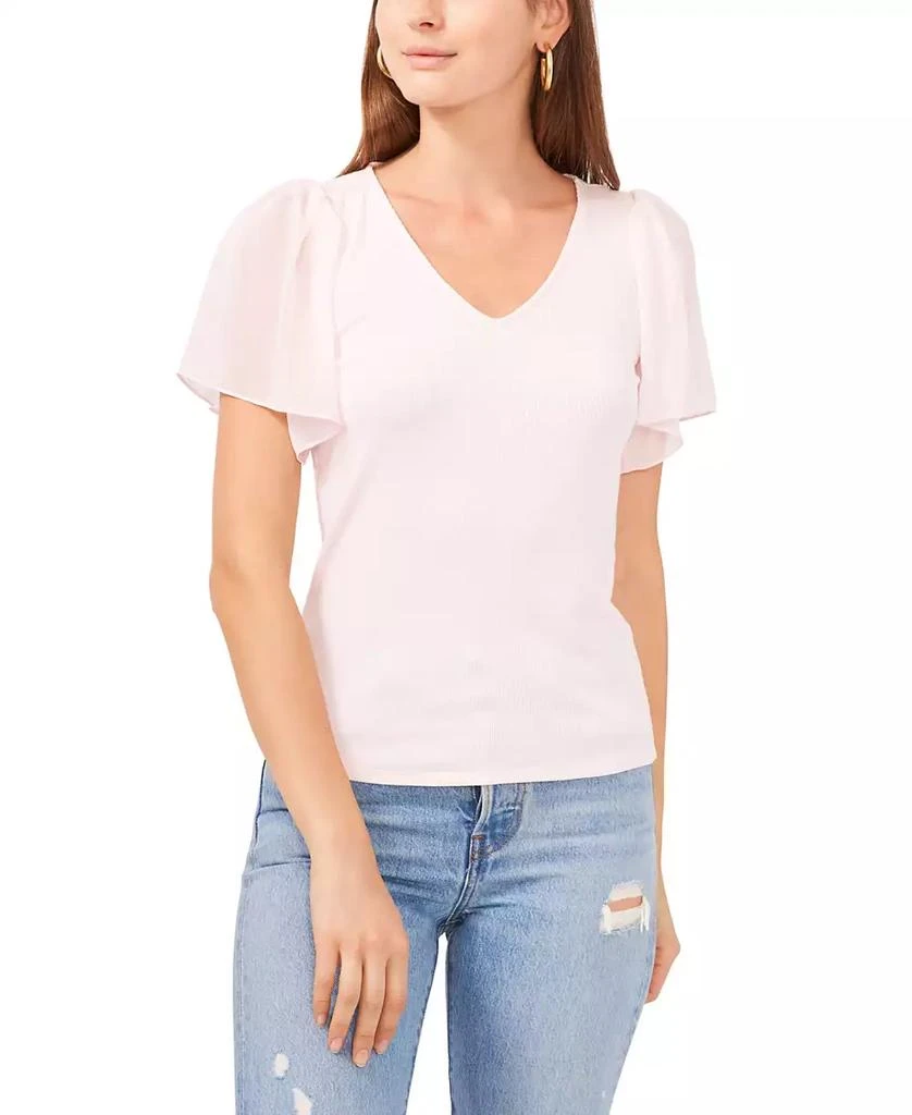 1. State Women's Flutter Short Sleeve V-Neck Knit Top 1