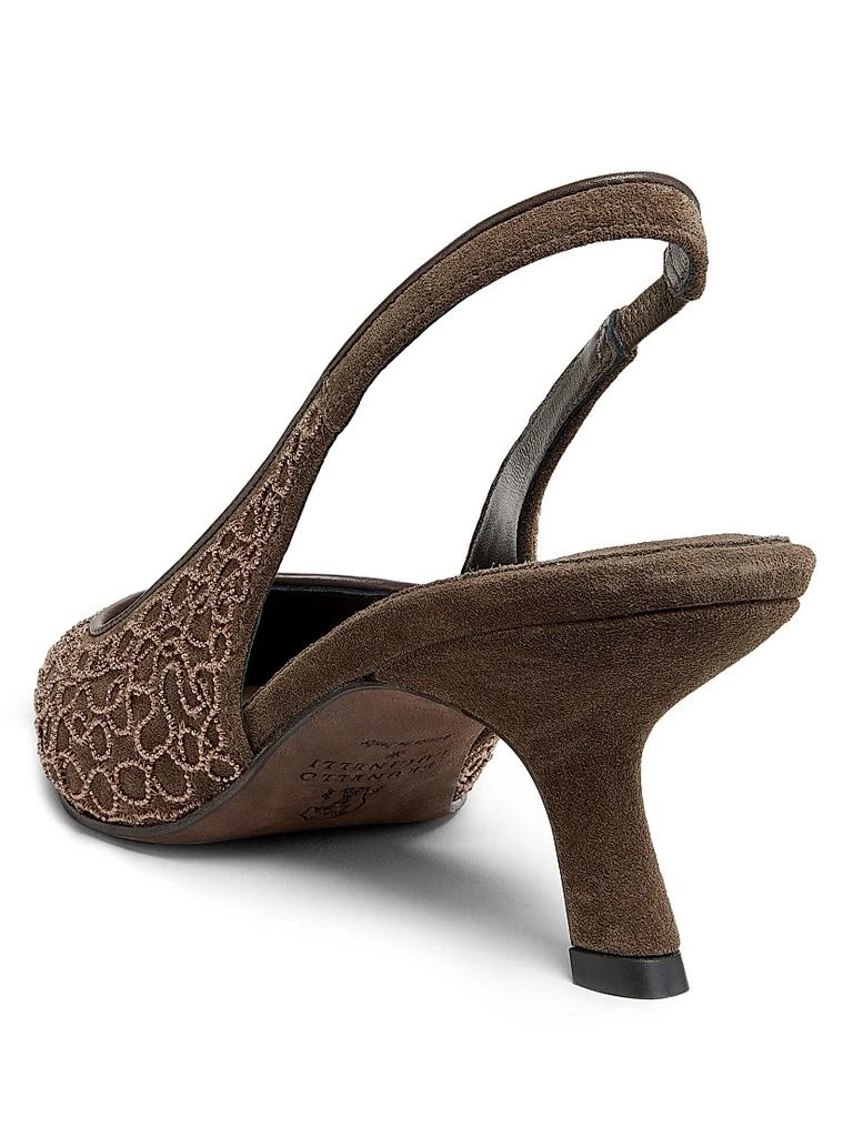 Brunello Cucinelli Monili-Embroidered Suede Slingback Pumps 3