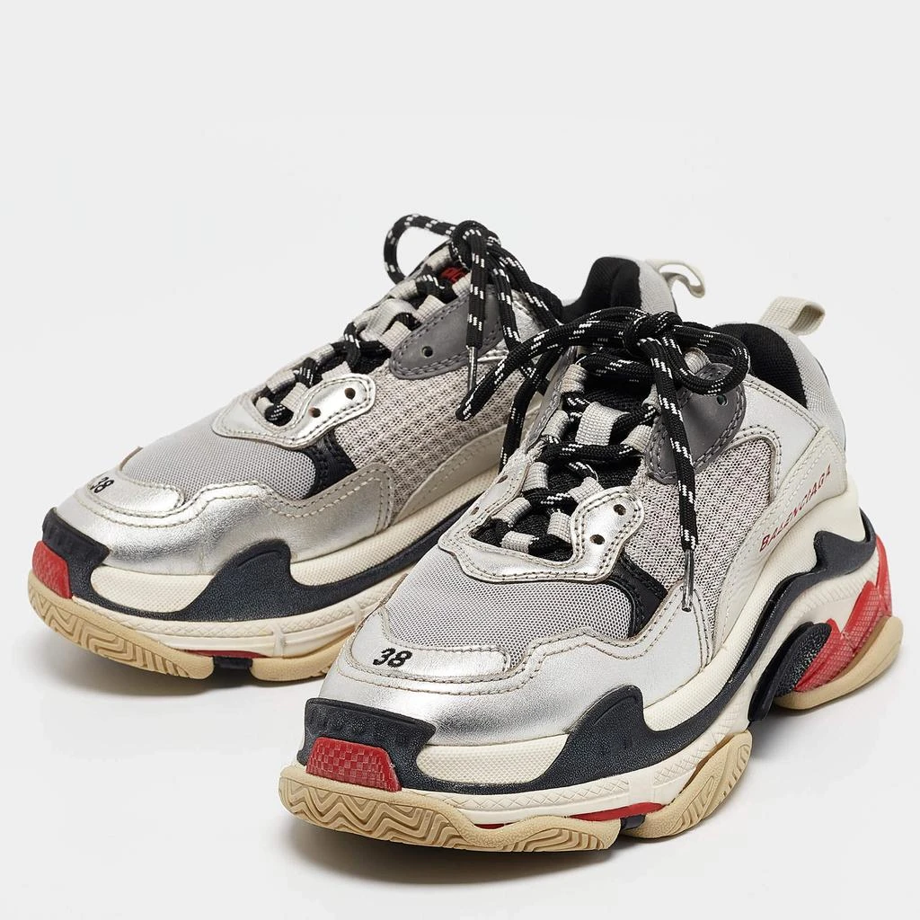 Balenciaga Balenciaga Silver Faux Leather and Mesh Triple S Sneakers Size 38 2